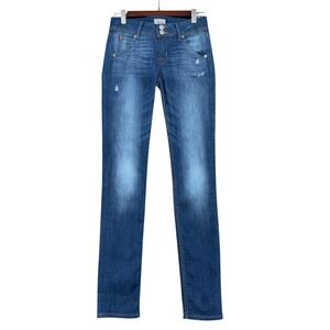 Hudson Skinny Jeans Women 25 Cotton Blend Blue Distressed Flap Pocket